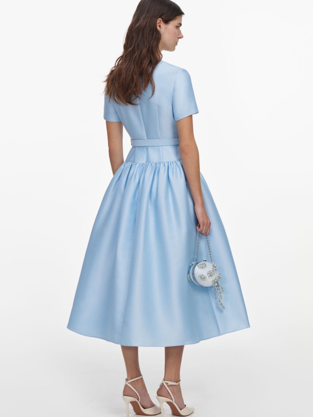 NWOT Self-Portrait BLUE BUTTON FRONT TAFFETA MIDI DRESS - Picture 4 of 11
